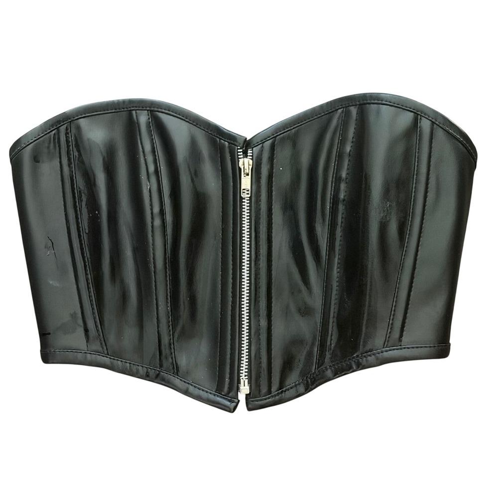 Top Drawer by Daisy Corsets Black Faux Leather Boned Bustier Corset Top Size M